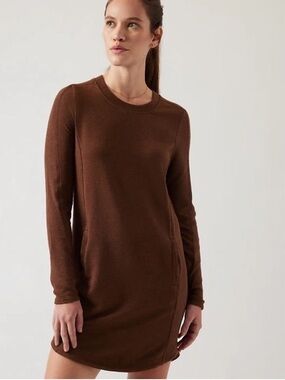 Athleta Balanced Brown Long-Sleeve Crewneck Mini Dress, Everyday Lounge